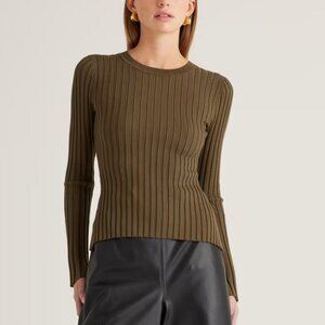 Quince Olive Ribbed Womens Sweater | Size Small